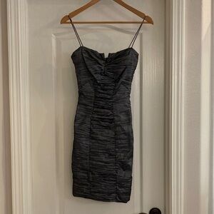 Elegant metallic gray/ Black Ruched strapless or spaghetti strap bodycon Dress